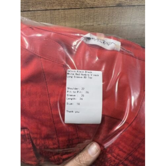 Calvin Klein Red and Black Button-Up Blouse - Picture 12 of 12